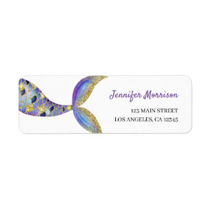 Mermaid Birthday Party Return Address Label