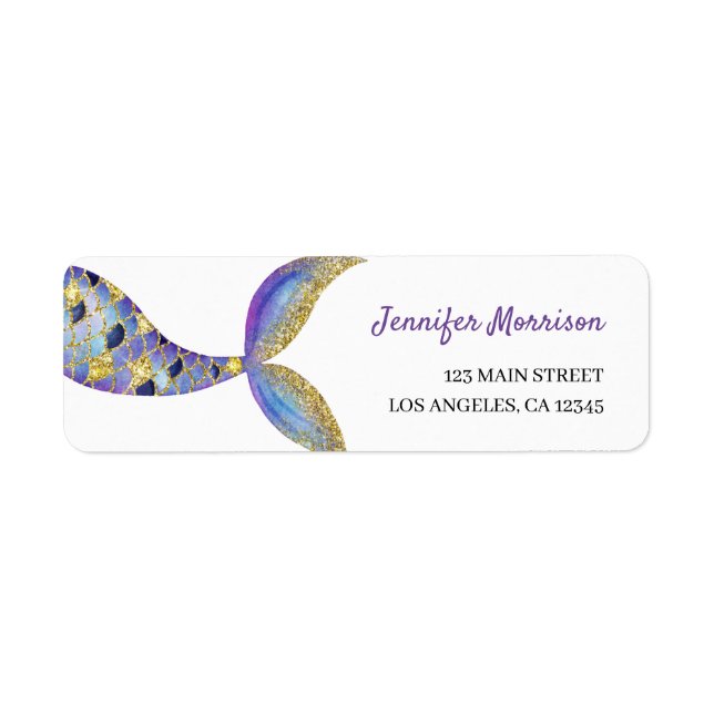 Mermaid Birthday Party Return Address Label (Front)