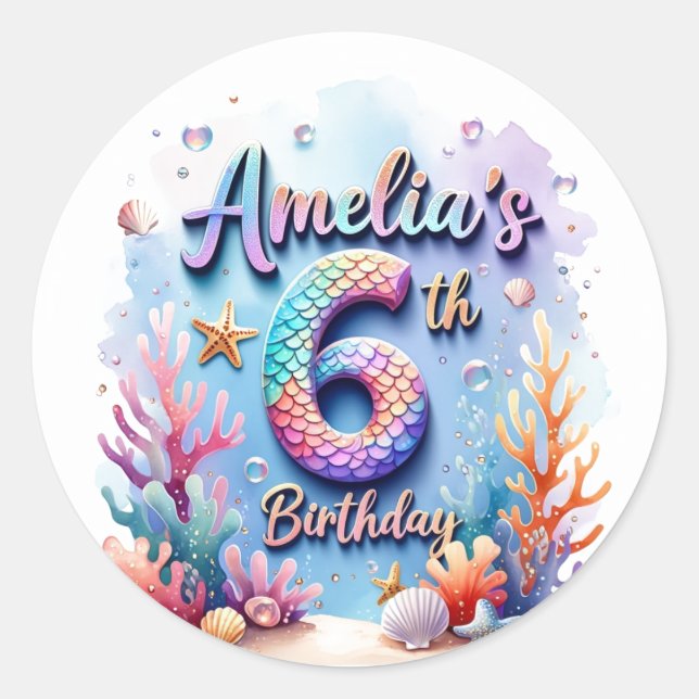 Mermaid Birthday Party Sticker – Custom Name & Age (Devant)