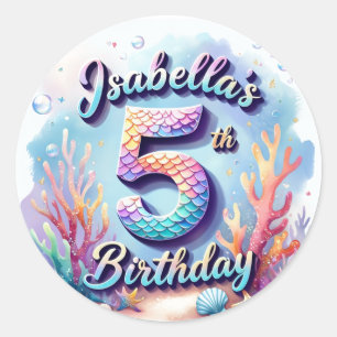 Mermaid Birthday Party Sticker – Custom Name & Age