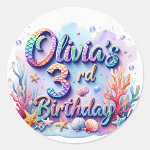 Mermaid Birthday Party Sticker – Custom Name & Age