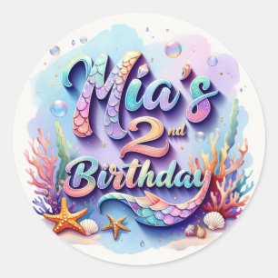 Mermaid Birthday Party Sticker – Custom Name & Age