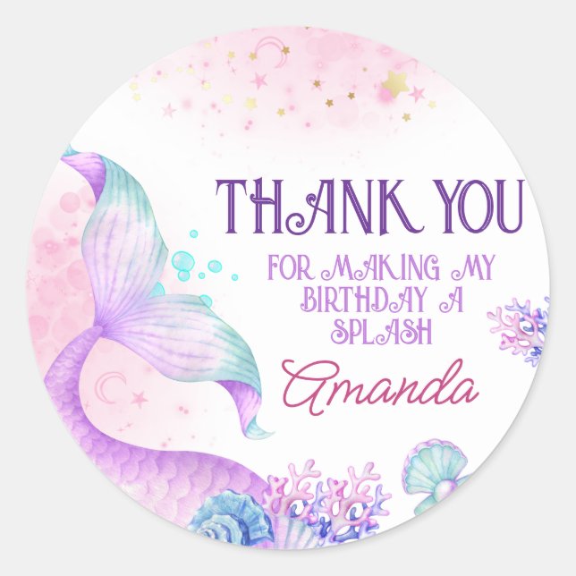 Mermaid Birthday Party Thank You Favour  Classic Round Sticker (Front)