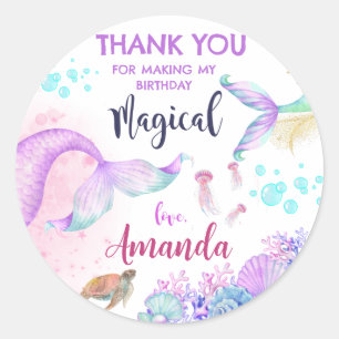Mermaid Birthday Party Thank You Favour Classic Round Sticker