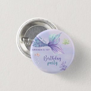 Mermaid Birthday Party Under The Sea Mermaid 1 Inch Round Button