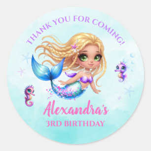 Mermaid Birthday Party - Under the Sea Splish spla Classic Round Sticker