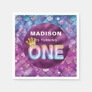 Mermaid Birthday Personalized Pink Blue Napkin