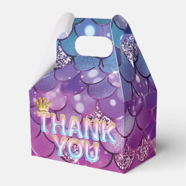 Mermaid Birthday Pink Blue Glitter Favor Box (Front Side)