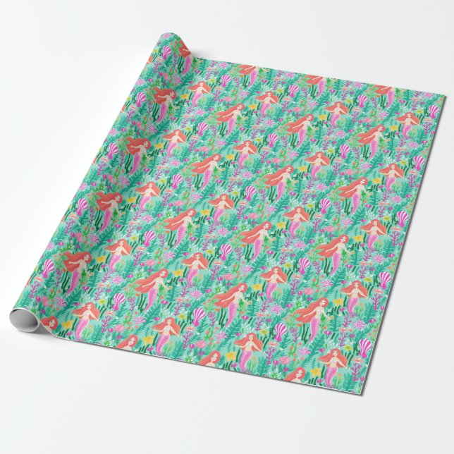 Mermaid Birthday Pool Beach Party Wrapping Paper (Unrolled)