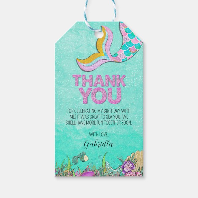Mermaid Birthday Thank You Gift Tags (Front)