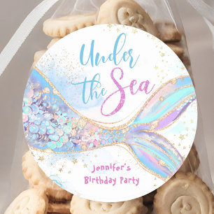 Mermaid Birthday Under The Sea Blue Classic Round Sticker