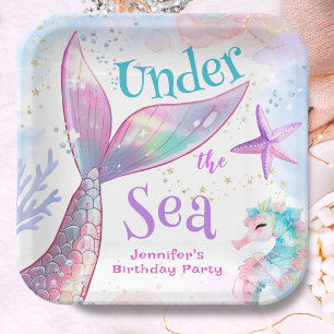 Mermaid Birthday Under The Sea Pink Purple Paper Plate