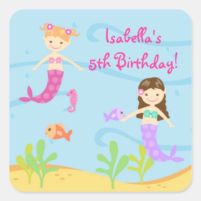 Mermaid Birthtday Party Favour Stickers Labels Kid (Front)