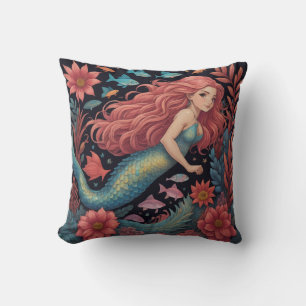 Mermaid Black Ocean Throw Pillow