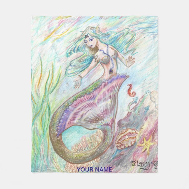 Mermaid Blanket med custom name (Front)