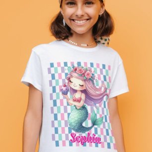 Mermaid blocks pink name pattern  T-Shirt