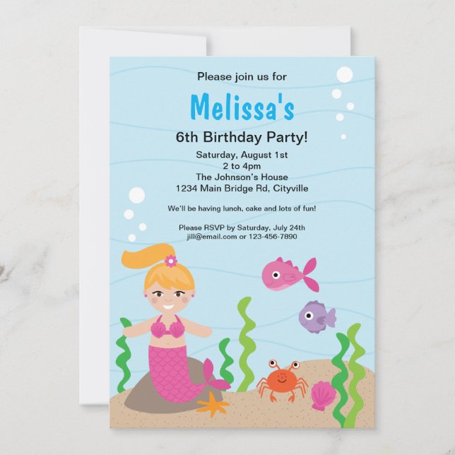 Mermaid Blonde Birthday Invitation (Front)