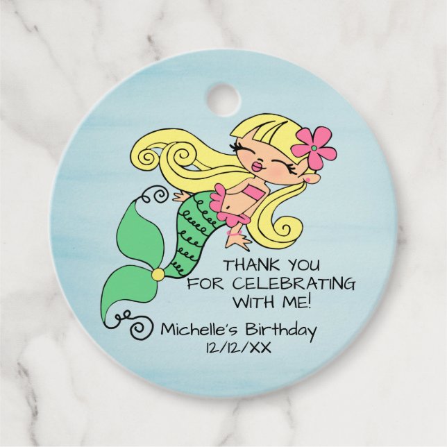Mermaid Blonde Hair Favour Tag (Front)
