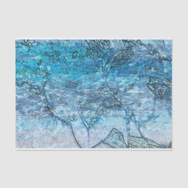 Mermaid Blue Nautical Ocean Waves Decoupage Tissue Paper (Front)