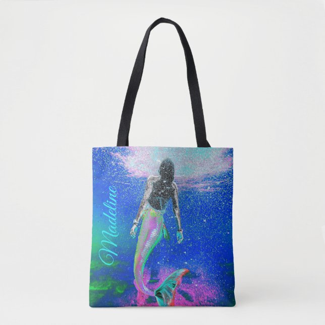 Mermaid Blue Ocean Pink Summer Modern Beach Tote Bag (Front)