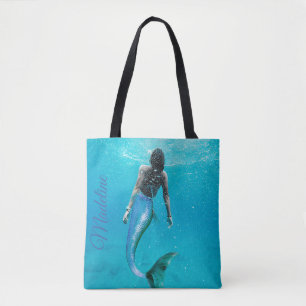 Mermaid Blue Ocean Summer  Modern Stylish Tote Bag