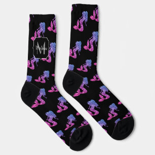 Mermaid blue pink ombre Sparkles pattern Monogram Socks
