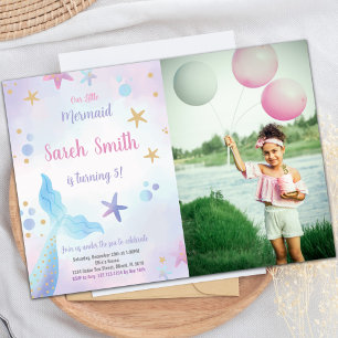 Mermaid Blue Tail Under the Sea Birthday Invitation