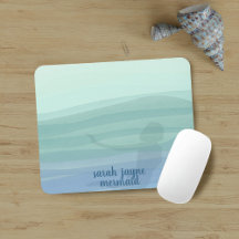Mermaid Blue Watercolor Waves Custom Mouse Pad