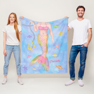 Mermaid Body   Underwater Fish Fantasy Custom Name Fleece Blanket