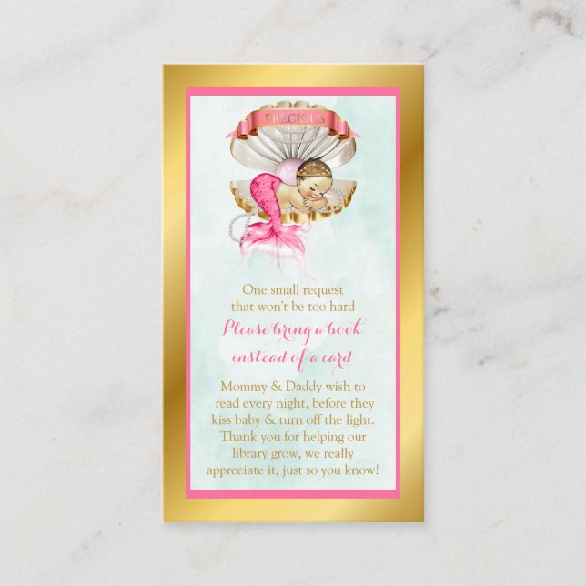 Mermaid Book Request Sleeping Shell Gold Pearls Enclosure Card (Front)