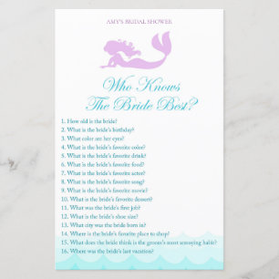 Mermaid Bridal Shower Game - Who knows Bride Best