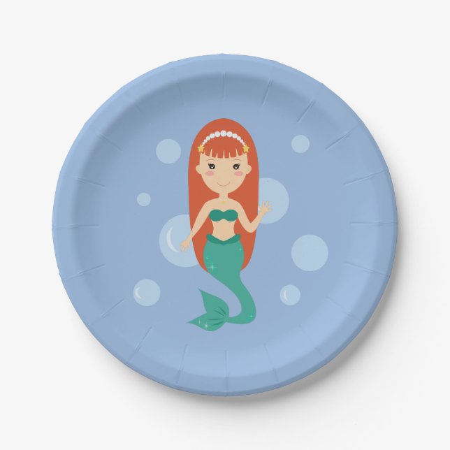 Mermaid bubbles in the sea summer party paper plate (Front)