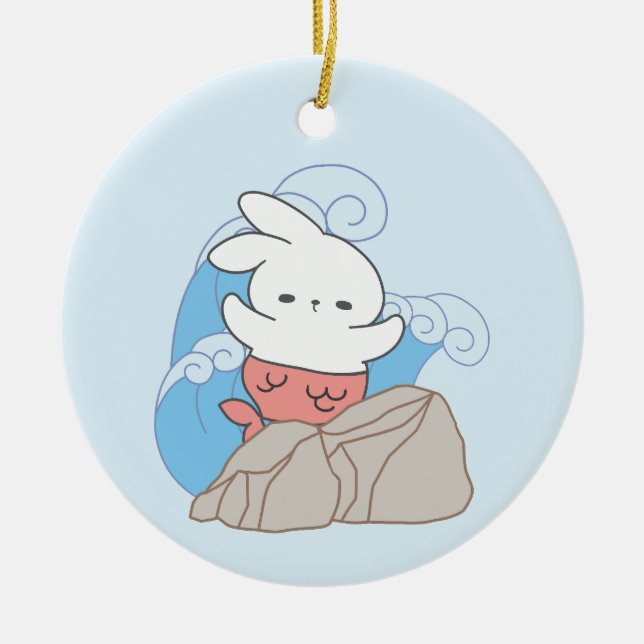 Mermaid Bunny Adventures A Splash of Summer Fun Ceramic Ornament (Front)
