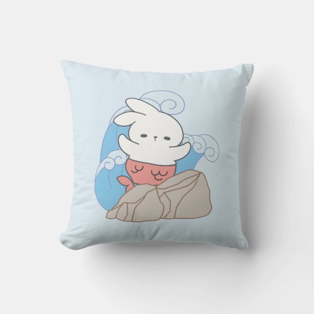 Mermaid Bunny Adventures A Splash of Summer Fun Throw Pillow (Front)