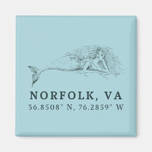 Mermaid Button Magnet - Coordinates of Norfolk VA