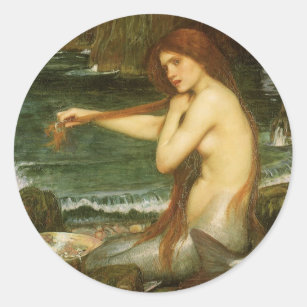 Mermaid by John William Waterhouse Classic Round Sticker
