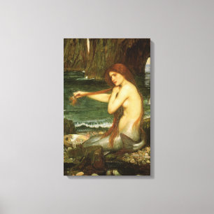 Mermaid by JW Waterhouse, Victorian Mythology Art Canvas Print