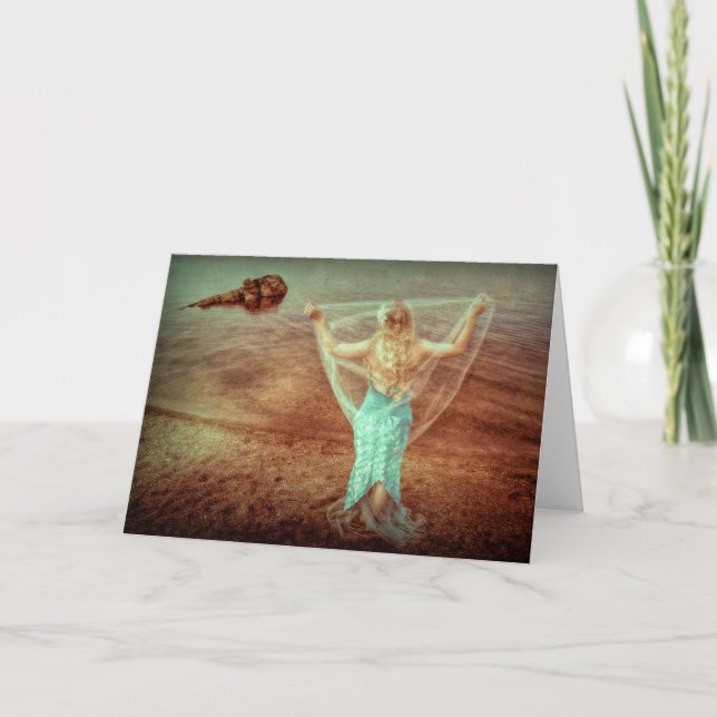 Mermaid By The Sea Vintage Teal Brown Card (Front)