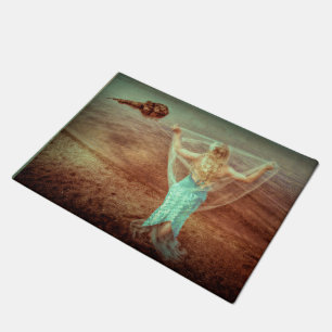 Mermaid By The Sea Vintage Teal Brown Doormat
