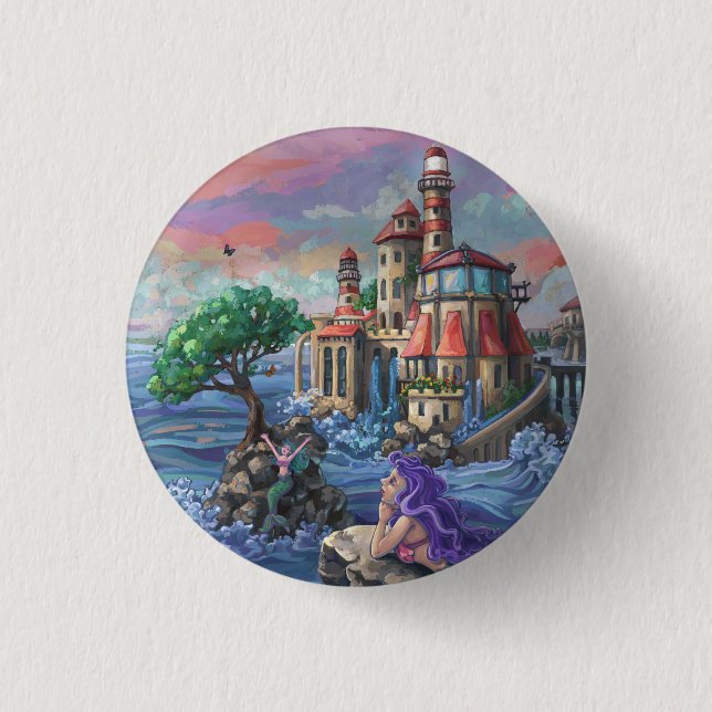 Mermaid Castle 1 Inch Round Button (Front)