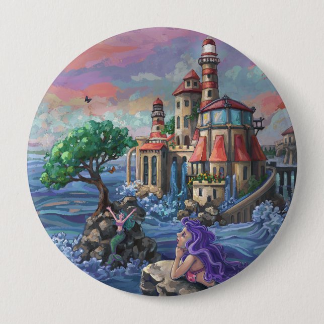 Mermaid Castle 4 Inch Round Button (Front)