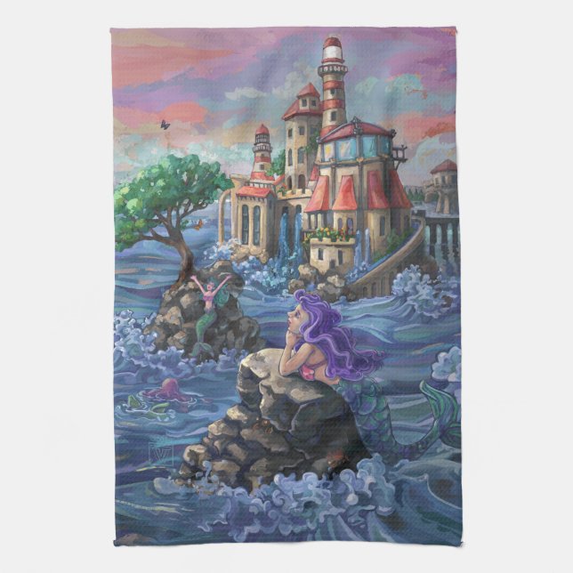 Mermaid Castle Kitchen Towel (Vertical)