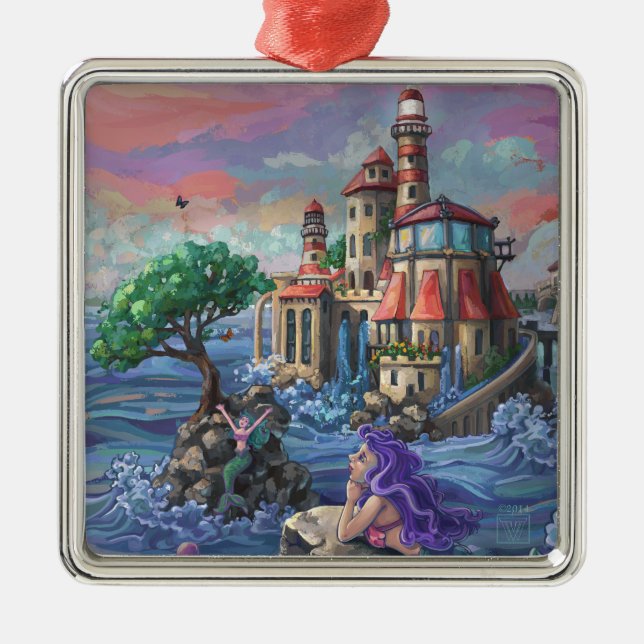 Mermaid Castle Metal Ornament (Front)