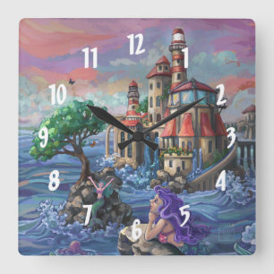Mermaid Castle Square Wall Clock