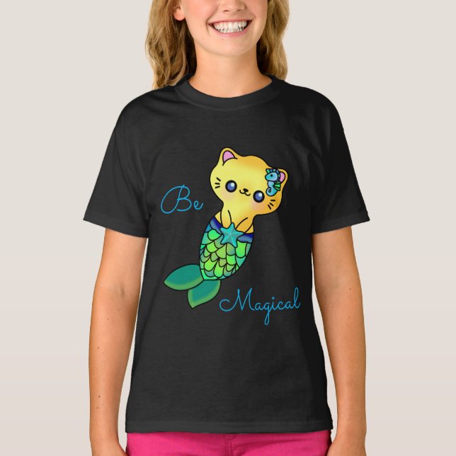 Mermaid Cat Ocean Dream Fantasy Adorable Pretty T-Shirt (Front)