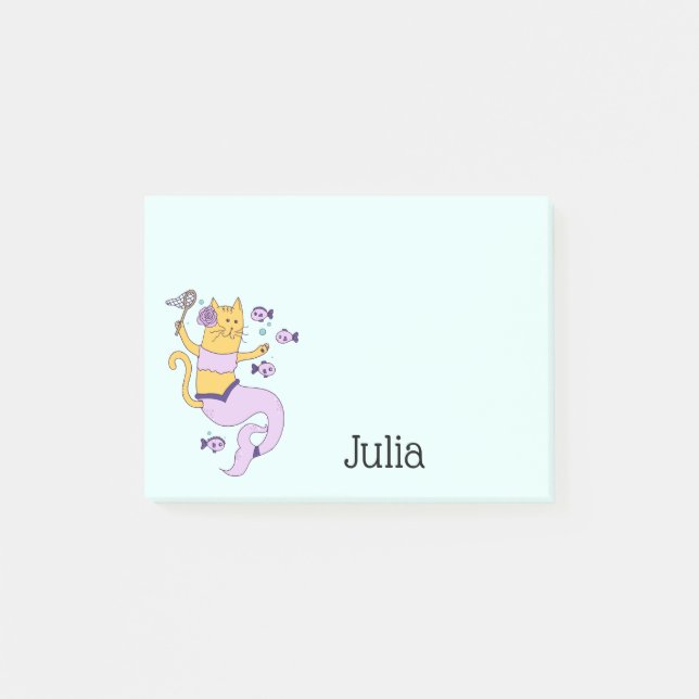 Mermaid Cat Personalized Post-it Notes (Front)
