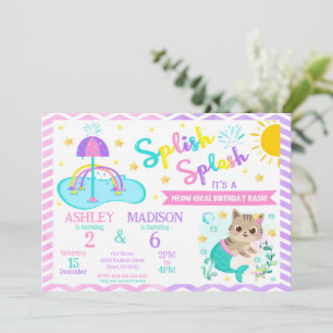 Mermaid Cat Splash Pad Joint Birthday   Water Park Invitation