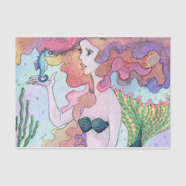 Mermaid chatting to her sea-horse tissue paper (Front)