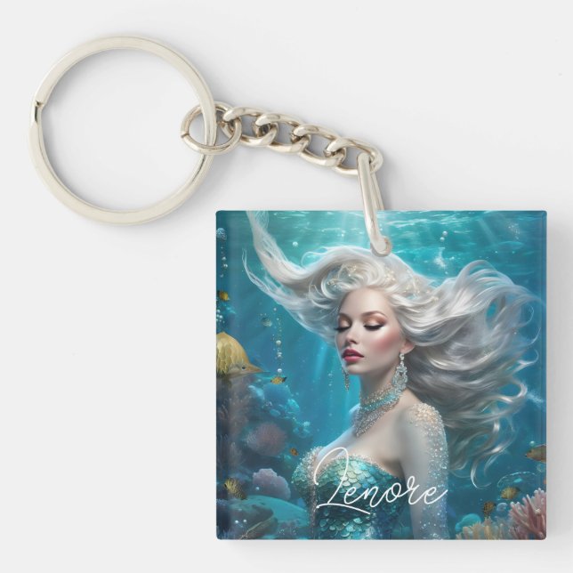 Mermaid cheveux en argent Turquoise Océan (Devant)