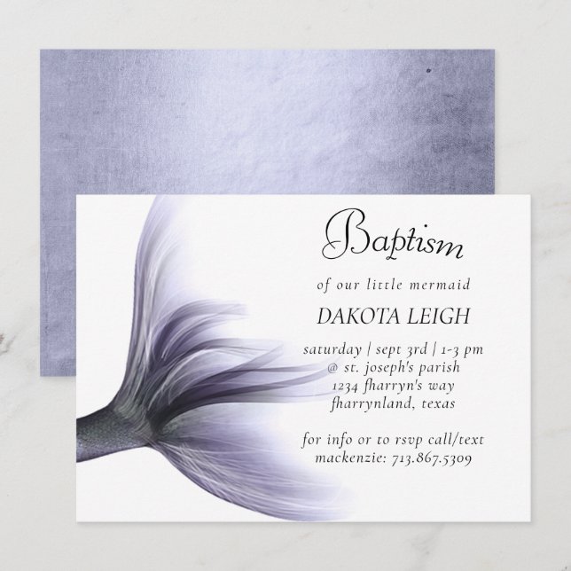 Mermaid Chic | Dusty Lavender Purple Christening Invitation (Front/Back)